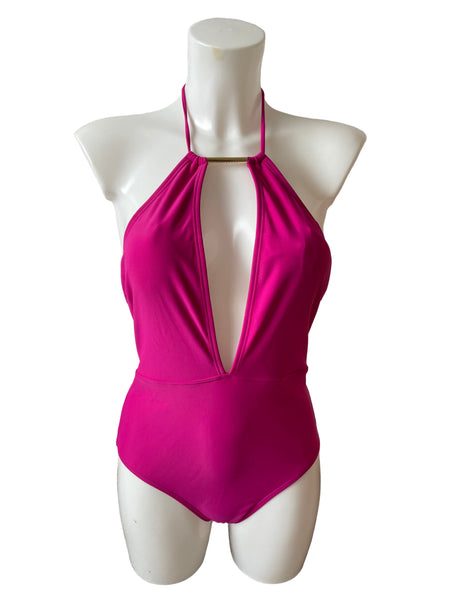 TED BAKER CERISE PINK LOW PLUNGE SWIMSUIT SIZE 10