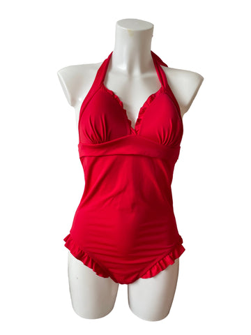BRAND NEW WITH TAGS POUR MOI SPLASH RED DUAL CUP HALTERNECK SWIMSUIT SIZE 36 B/C