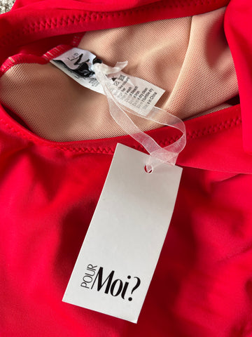 BRAND NEW WITH TAGS POUR MOI SPLASH RED DUAL CUP HALTERNECK SWIMSUIT SIZE 36 B/C