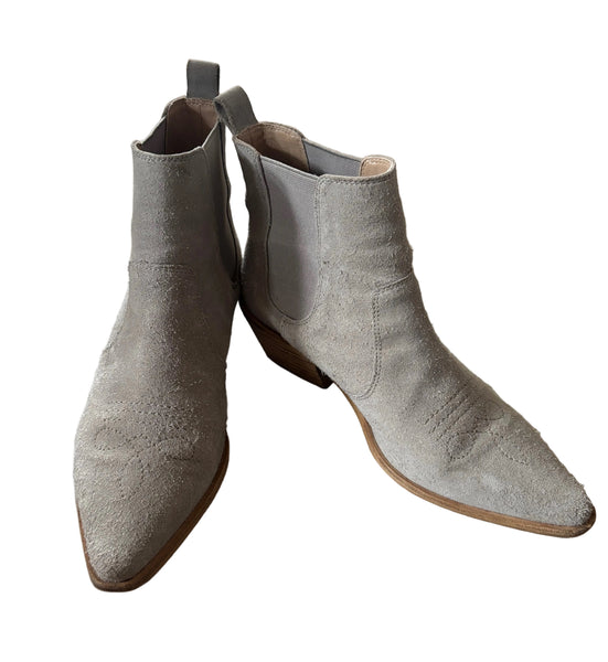 WHITE COMPANY LIGHT GREY SUEDE WESTERN STYLE ANKLE BOOTS SIZE 5/38