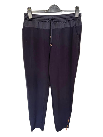 TED BAKER ILGA NAVY BLUE ELASTICATED WAIST ANKLE ZIP TROUSERS SIZE 3 UK 12/14