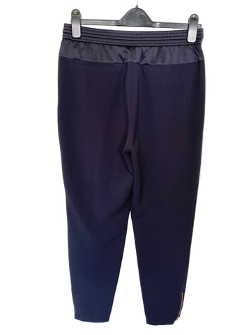 TED BAKER ILGA NAVY BLUE ELASTICATED WAIST ANKLE ZIP TROUSERS SIZE 3 UK 12/14