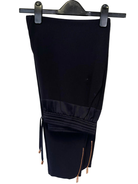 TED BAKER ILGA NAVY BLUE ELASTICATED WAIST ANKLE ZIP TROUSERS SIZE 3 UK 12/14