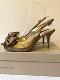 DUNE CHAMPAGNE GOLD LEATHER BOW TRIM SLINGBACK HEELS SIZE 4/37