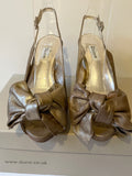 DUNE CHAMPAGNE GOLD LEATHER BOW TRIM SLINGBACK HEELS SIZE 4/37