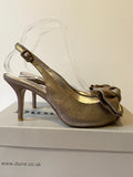 DUNE CHAMPAGNE GOLD LEATHER BOW TRIM SLINGBACK HEELS SIZE 4/37