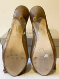 DUNE CHAMPAGNE GOLD LEATHER BOW TRIM SLINGBACK HEELS SIZE 4/37