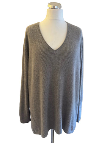 POETRY 100% CASHMERE TAUPE V NECK OVERSIZE JUMPER  SIZE 22