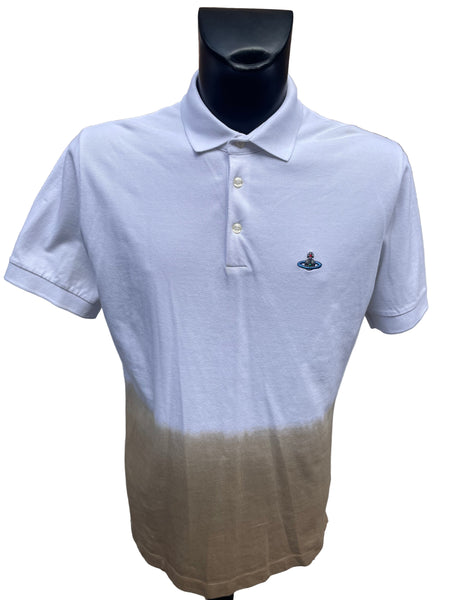 VIVIENNE WESTWOOD WHITE & SAND SHORT SLEEVE POLO SHIRT  SIZE XL