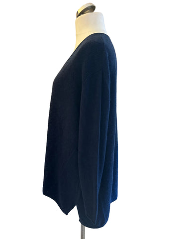 POETRY 100% CASHMERE NAVY BLUE V NECK OVERSIZE JUMPER  SIZE 22