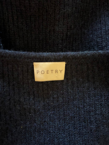 POETRY 100% CASHMERE NAVY BLUE V NECK OVERSIZE JUMPER  SIZE 22