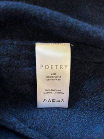 POETRY 100% CASHMERE NAVY BLUE V NECK OVERSIZE JUMPER  SIZE 22