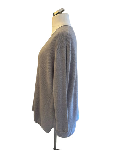 POETRY 100% CASHMERE LIGHT GREY V NECK OVERSIZE JUMPER  SIZE 22