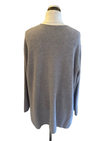 POETRY 100% CASHMERE LIGHT GREY V NECK OVERSIZE JUMPER  SIZE 22