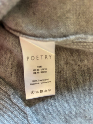 POETRY 100% CASHMERE LIGHT GREY V NECK OVERSIZE JUMPER  SIZE 22