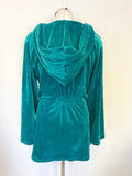 TED BAKER KINGFISHER GREEN HOODED VELOUR LONG SLEEVED TOP SIZE 3 UK 12/14