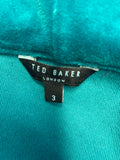 TED BAKER KINGFISHER GREEN HOODED VELOUR LONG SLEEVED TOP SIZE 3 UK 12/14