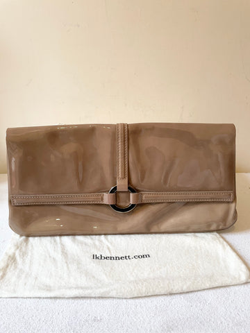 LK BENNETT TAUPE PATENT LEATHER CLUTCH BAG