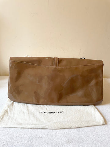 LK BENNETT TAUPE PATENT LEATHER CLUTCH BAG
