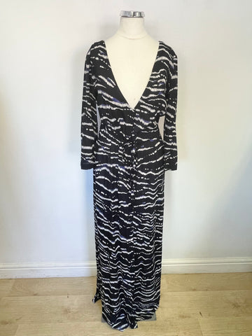 FRENCH CONNECTION NAVY,BLUE & WHITE PRINT 3/4 SLEEVED MAXI DRESS SIZE XS