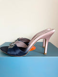 BRAND NEW KAREN MILLEN BLUE & PINK DIAMANTE TRIM SATIN HIGH HEEL MULES SIZE 4/37