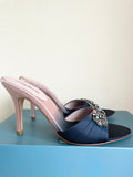 BRAND NEW KAREN MILLEN BLUE & PINK DIAMANTE TRIM SATIN HIGH HEEL MULES SIZE 4/37