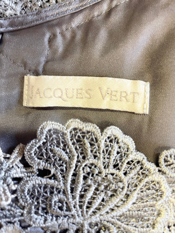 JACQUES VERT SILVER LACE CAP SLEEVED PENCIL DRESS SIZE 16