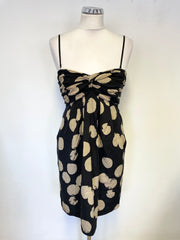 DKNY BLACK & CREAM PRINT DETATCHABLE STRAP SILK DRESS SIZE 4 UK 8