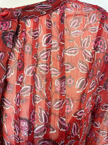 HUSH DARK RED FLORAL PRINT LONG SLEEVED MIDI DRESS SIZE 12