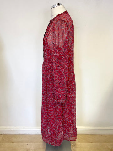 HUSH DARK RED FLORAL PRINT LONG SLEEVED MIDI DRESS SIZE 12
