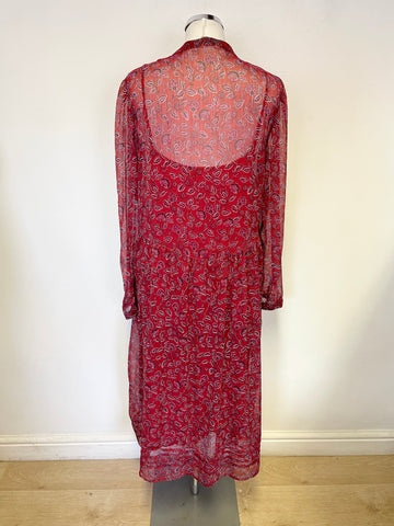 HUSH DARK RED FLORAL PRINT LONG SLEEVED MIDI DRESS SIZE 12