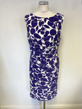 PHASE EIGHT PURPLE PRINT & WHITE STRETCH JERSEY PENCIL DRESS & PURPLE BOLERO SIZE 16