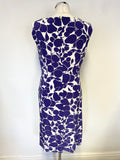PHASE EIGHT PURPLE PRINT & WHITE STRETCH JERSEY PENCIL DRESS & PURPLE BOLERO SIZE 16