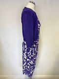 PHASE EIGHT PURPLE PRINT & WHITE STRETCH JERSEY PENCIL DRESS & PURPLE BOLERO SIZE 16