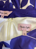 PHASE EIGHT PURPLE PRINT & WHITE STRETCH JERSEY PENCIL DRESS & PURPLE BOLERO SIZE 16
