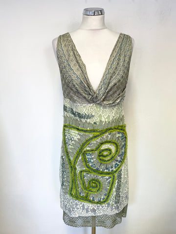 SAVE THE QUEEN GREEN APPLIQUÉ & LACE A-LINE SLEEVELESS DRESS SIZE XL