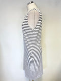 BARBOUR DALMORE WHITE & NAVY BLUE STRIPE SLEEVELESS SHIFT DRESS SIZE 14