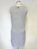 BARBOUR DALMORE WHITE & NAVY BLUE STRIPE SLEEVELESS SHIFT DRESS SIZE 14
