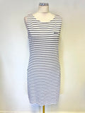 BARBOUR DALMORE WHITE & NAVY BLUE STRIPE SLEEVELESS SHIFT DRESS SIZE 14