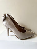 FAITH OYSTER BEIGE SATIN BOW & RHINESTONE TRIM  HEELS  SIZE 4/37
