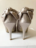 FAITH OYSTER BEIGE SATIN BOW & RHINESTONE TRIM  HEELS  SIZE 4/37