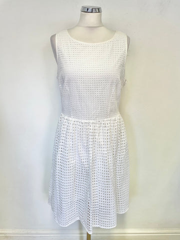 MICHAEL KORS WHITE COTTON BRODERIE ANGLAISE FIT & FLARE DRESS SIZE US 10 UK 14