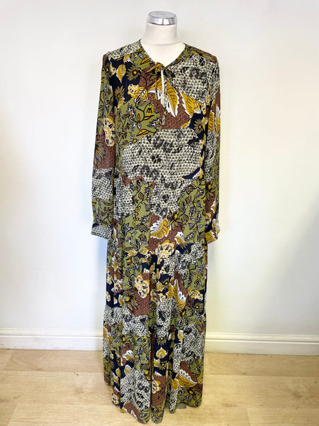 ESPRIT AUTUMN COLOURED SHADES FLORAL PRINT LONG SLEEVED MAXI DRESS SIZE 10