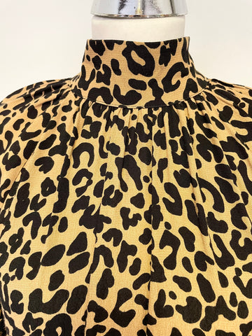 MARKS & SPENCER CAMEL & BLACK LEOPARD PRINT SHORT SLEEVED MIDI DRESS SIZE 12