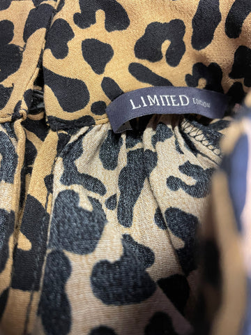 MARKS & SPENCER CAMEL & BLACK LEOPARD PRINT SHORT SLEEVED MIDI DRESS SIZE 12
