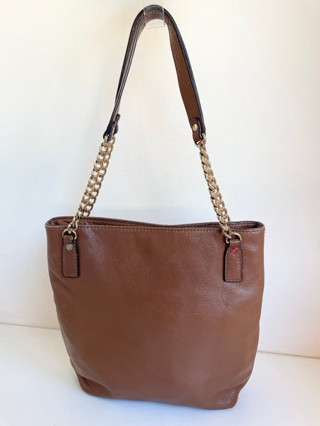 MICHAEL KORS TAN LEATHER GOLD CHAIN STRAP SHOULDER BAG