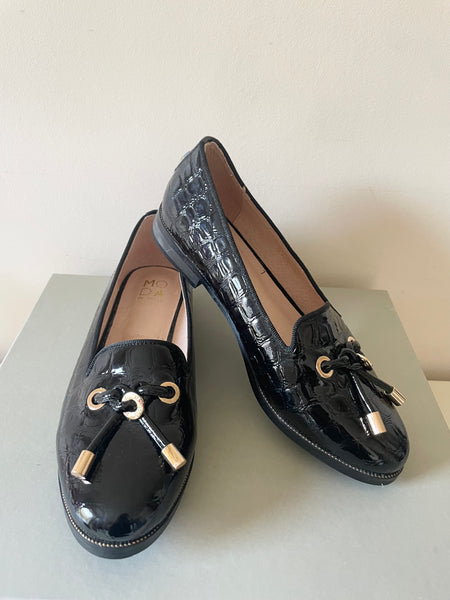BRAND NEW MODA IN PELLE ELISSY BLACK PATENT LOAFER FLATS SIZE 4/37