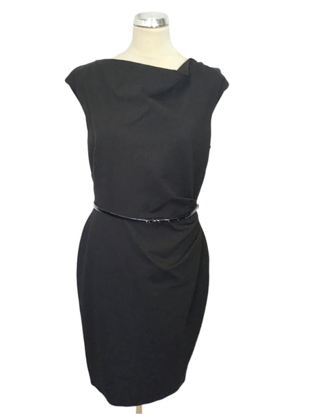 COAST BLACK DRAPED NECKLINE SLEEVELESS PENCIL DRESS SIZE 16