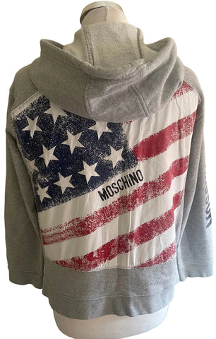 UNISEX MOSCHINO JUNIOR 100% COTTON GREY ZIP UP HOODIE SIZE 40 AGE 11-12 YEARS