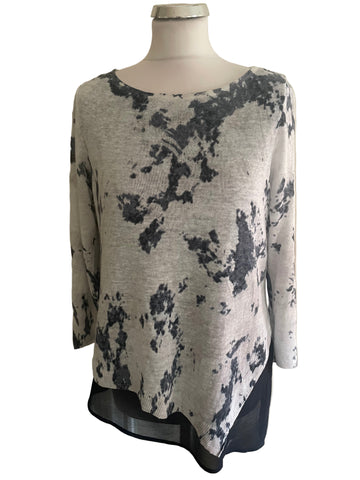 MINT VELVET GREY PRINT LINEN KNIT LINED JUMPER  SIZE 12